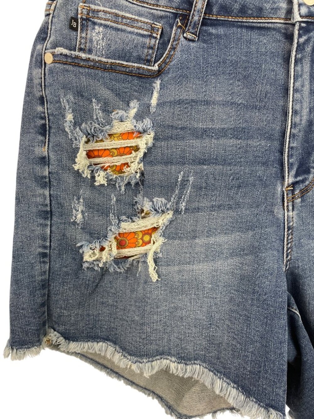 Judy Blue Womens 2XL Distressed Retro Floral Lined Cut Off Denim Jean Shorts - Picture 3 of 8